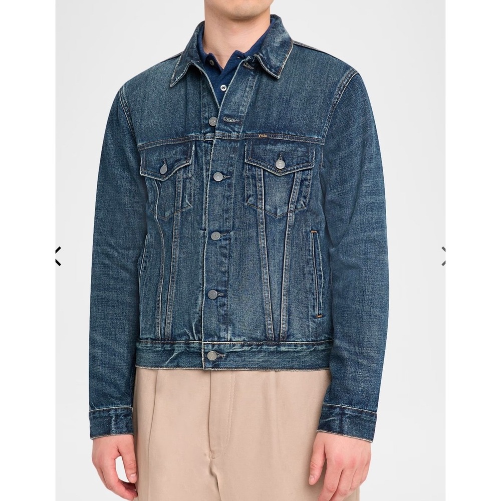 Polo Ralph Lauren Blue Denim Trucker Jacket Size M Classic Faded Cotton Trucker